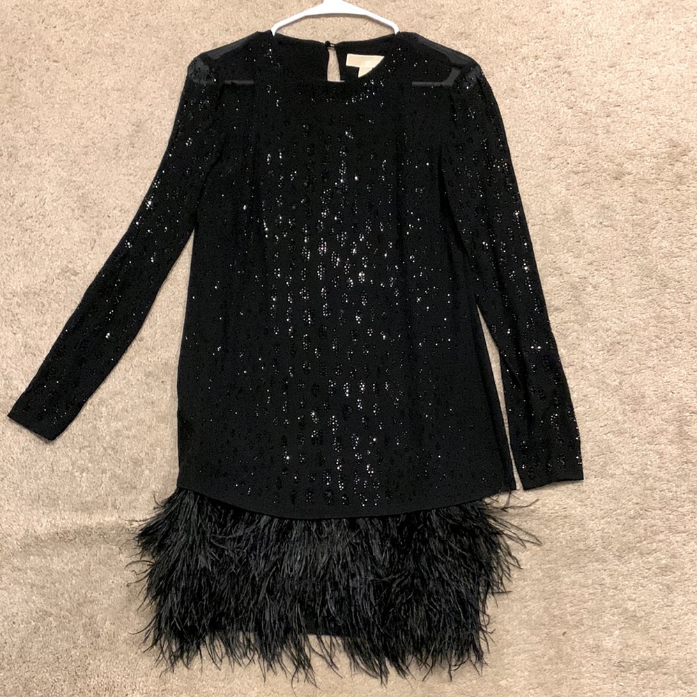 Michael Kors Beaded Dress with Ostrich Feather Trim